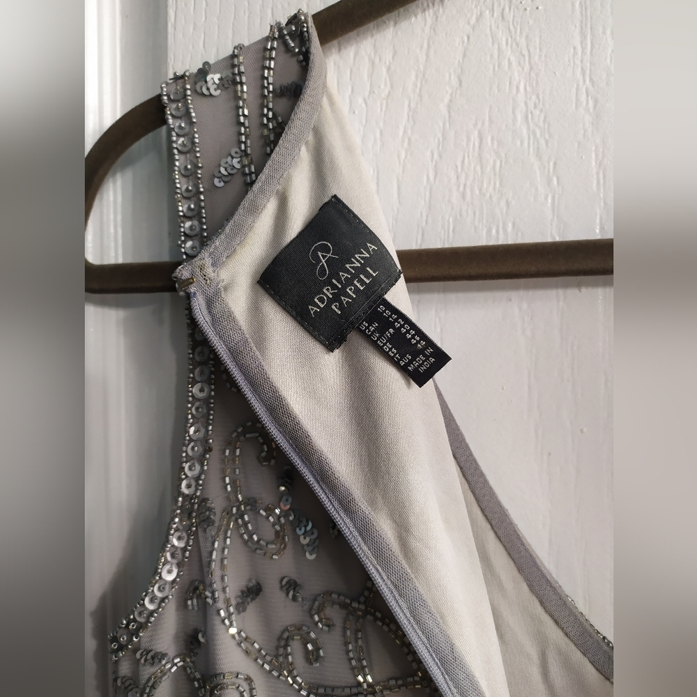 Adrianna Papell Silver Beaded Formal Dress 10 - Picture 4 of 6